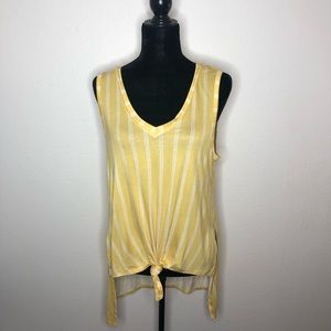 Yellow striped knotted hi low hem sleeveless top